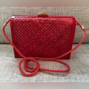 Walborg Made in Italy Red Weaved & Lucite Framed rope strap vintage bag -callout